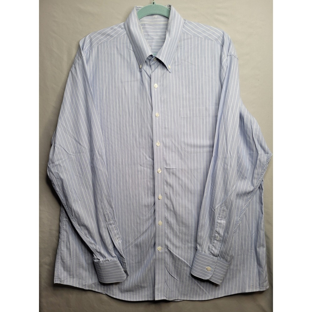 J. Hilburn Dress Shirt Mens Blue Striped Button Down Long‎ Sleeve Cotton L-XL